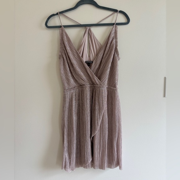 Express Dresses & Skirts - Express Metallic Blush Pink Pleated Mini Dress Spring Wedding Guest